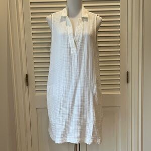 Sleeveless White Cotton Shirt Dress
